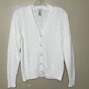 YARN WORKS Cable Knit Cardigan Sweater Button Front Fisherman Vibe Medium